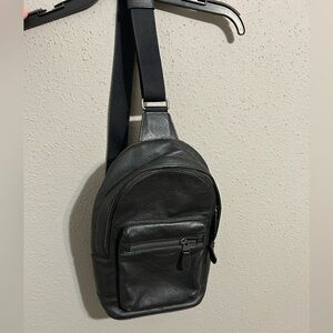 Black Leather Coach Men's West Sling Bag